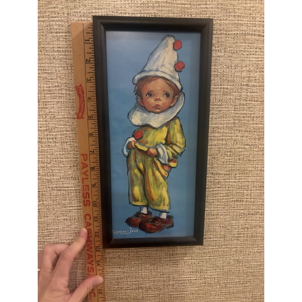 Leighton Jones Framed Signed Clown Painting on Canvas, Small 13x6